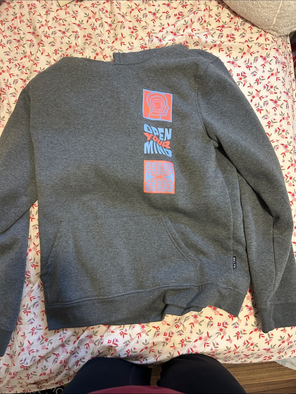 Brooklyn Cloth Gray Crewneck Sweatshirt with Blue and Orange Graphic